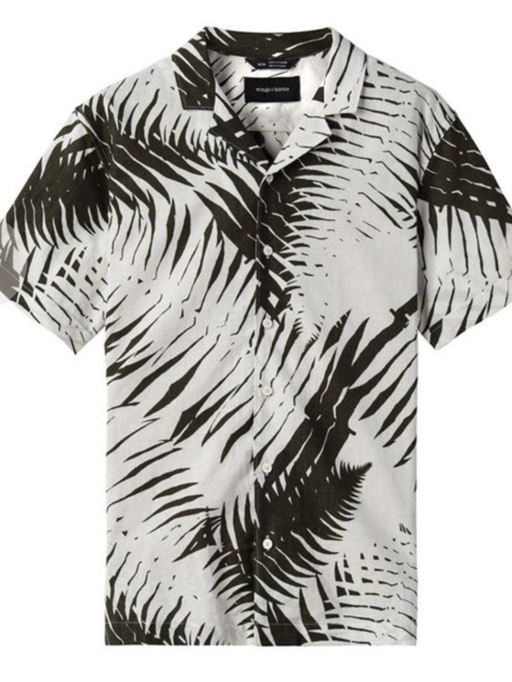 Mens Wings + Horns Sword Fern Deck Shirt Size Cuban Camp Collar Medium